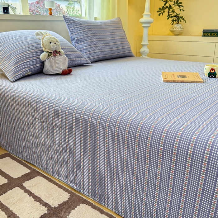 91家纺网 家纺一手货源 找家纺 红日子纺织品 2026新款老粗布原棉床单单床单床单单件 蓝隅