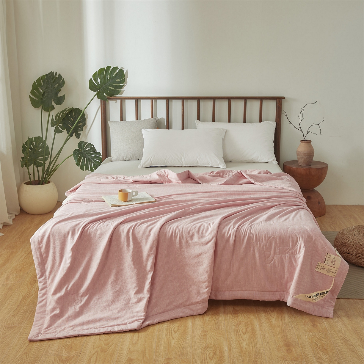 91家纺网 家纺一手货源 找家纺 招财星家纺 2026新款纯色棉麻100%新疆棉花夏被棉花被夏凉被空调被（带质检报告买家秀） 棉麻-粉色