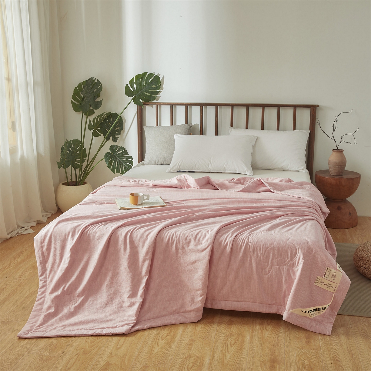 91家纺网 家纺一手货源 找家纺 招财星家纺 2026新款纯色棉麻100%新疆棉花夏被棉花被夏凉被空调被（带质检报告买家秀） 棉麻-粉色