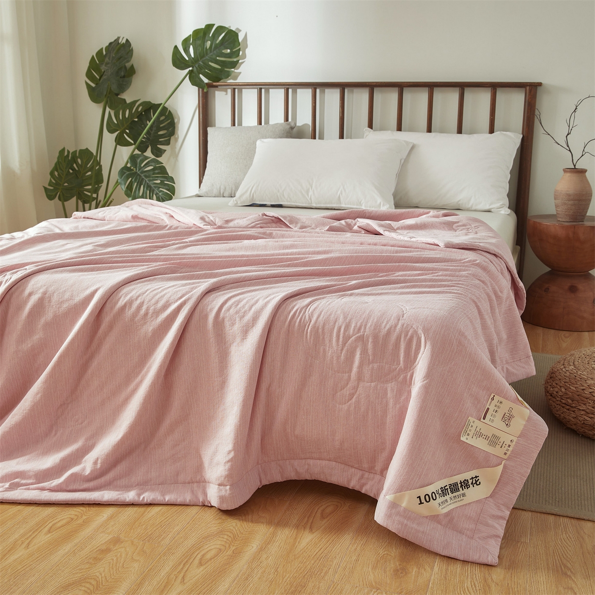 91家纺网 家纺一手货源 找家纺 招财星家纺 2026新款纯色棉麻100%新疆棉花夏被棉花被夏凉被空调被（带质检报告买家秀） 棉麻-粉色