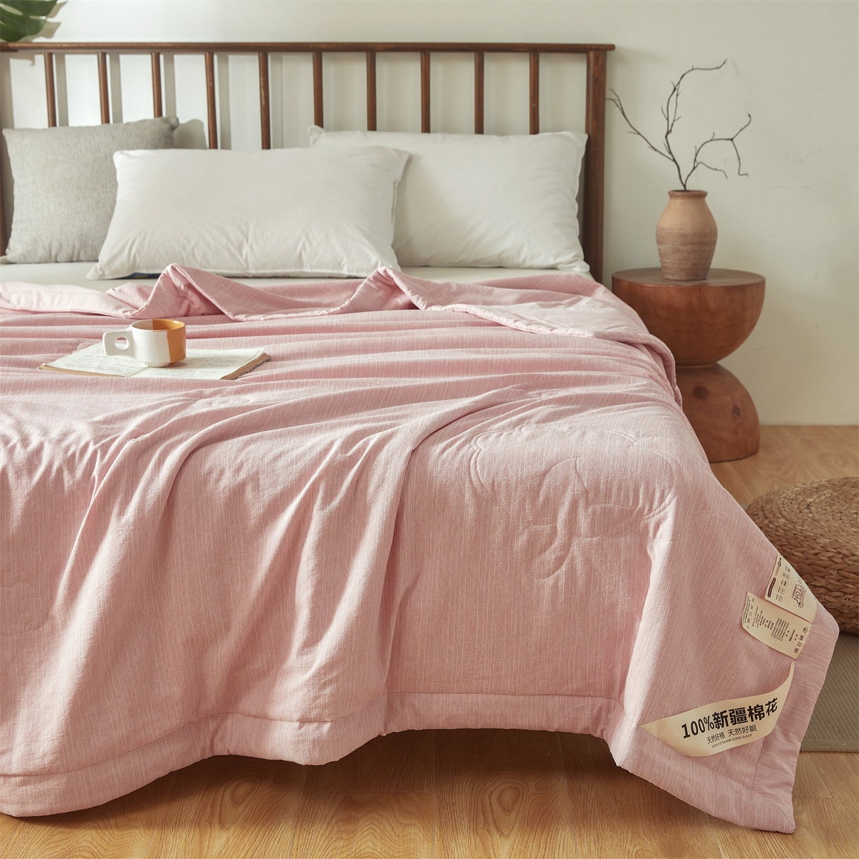 91家纺网 家纺一手货源 找家纺 招财星家纺 2026新款纯色棉麻100%新疆棉花夏被棉花被夏凉被空调被（带质检报告买家秀） 棉麻-粉色