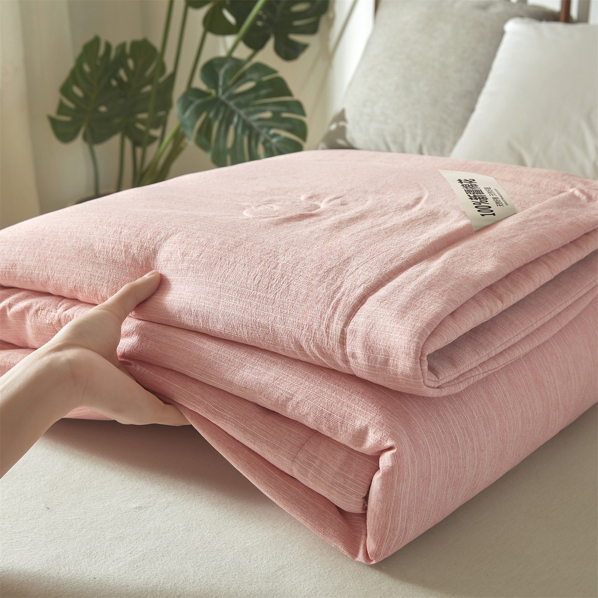 91家纺网 家纺一手货源 找家纺 招财星家纺 2026新款纯色棉麻100%新疆棉花夏被棉花被夏凉被空调被（带质检报告买家秀） 棉麻-粉色