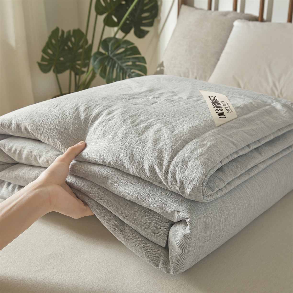 91家纺网 家纺一手货源 找家纺 招财星家纺 2026新款纯色棉麻100%新疆棉花夏被棉花被夏凉被空调被（带质检报告买家秀） 棉麻-灰色