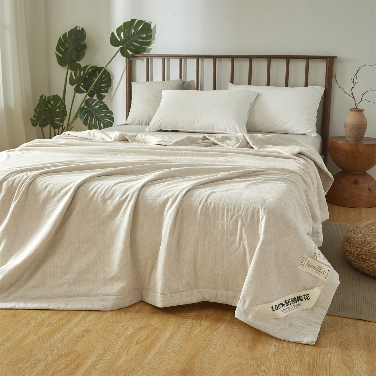 91家纺网 家纺一手货源 找家纺 招财星家纺 2026新款纯色棉麻100%新疆棉花夏被棉花被夏凉被空调被（带质检报告买家秀） 棉麻-米杏