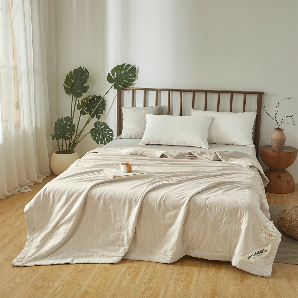91家纺网 家纺一手货源 找家纺 招财星家纺 2026新款纯色棉麻100%新疆棉花夏被棉花被夏凉被空调被（带质检报告买家秀） 棉麻-米杏
