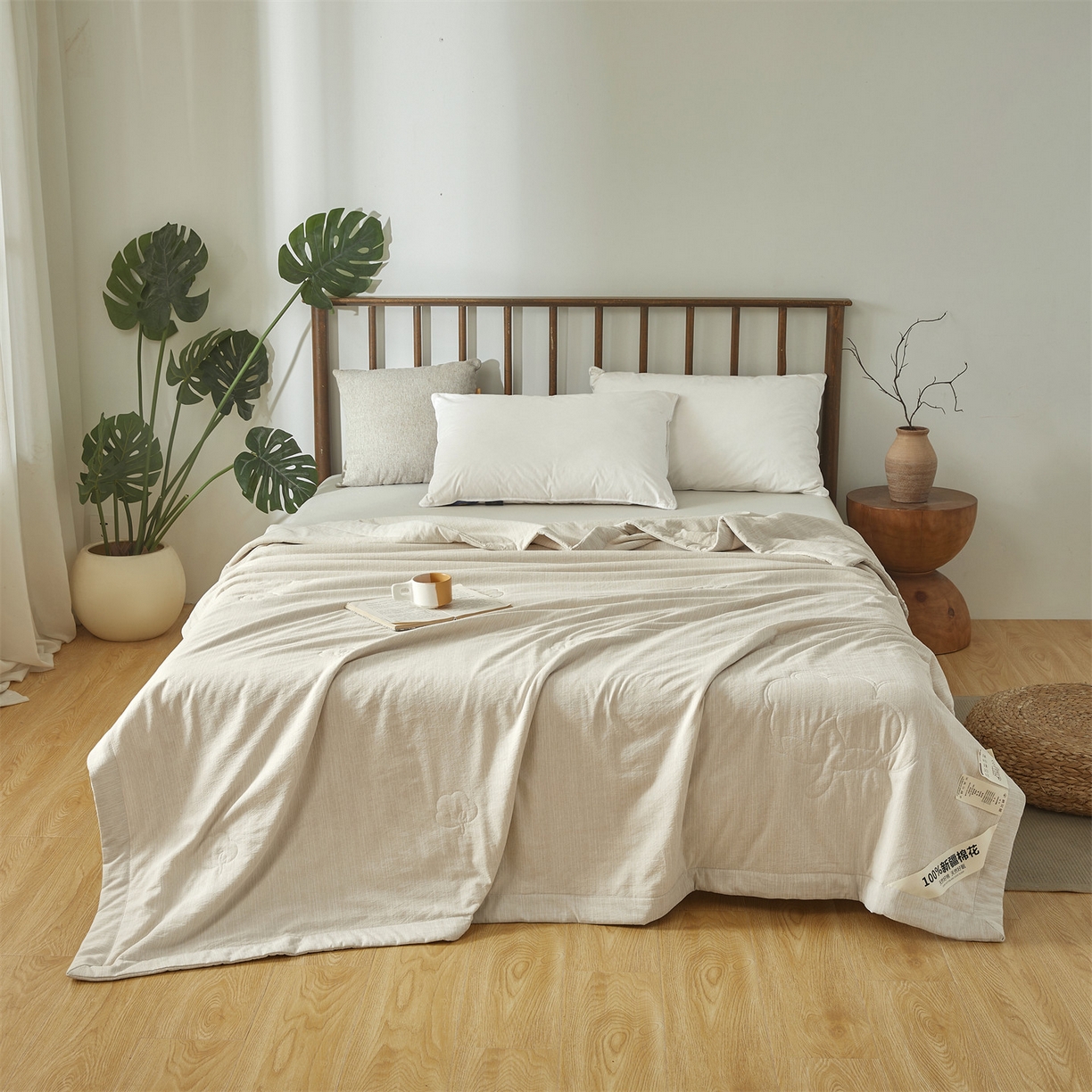 91家纺网 家纺一手货源 找家纺 招财星家纺 2026新款纯色棉麻100%新疆棉花夏被棉花被夏凉被空调被（带质检报告买家秀） 棉麻-米杏