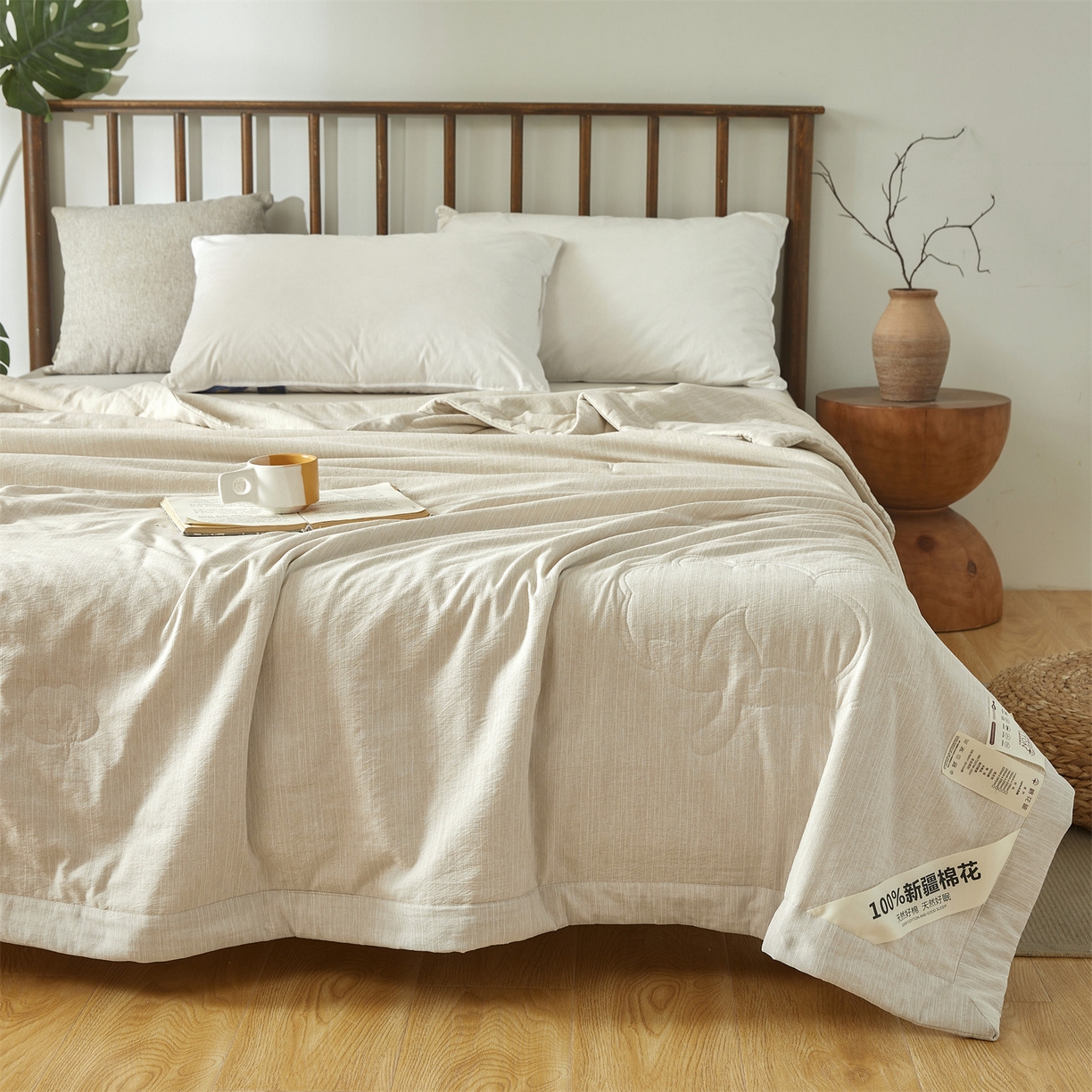 91家纺网 家纺一手货源 找家纺 招财星家纺 2026新款纯色棉麻100%新疆棉花夏被棉花被夏凉被空调被（带质检报告买家秀） 棉麻-米杏