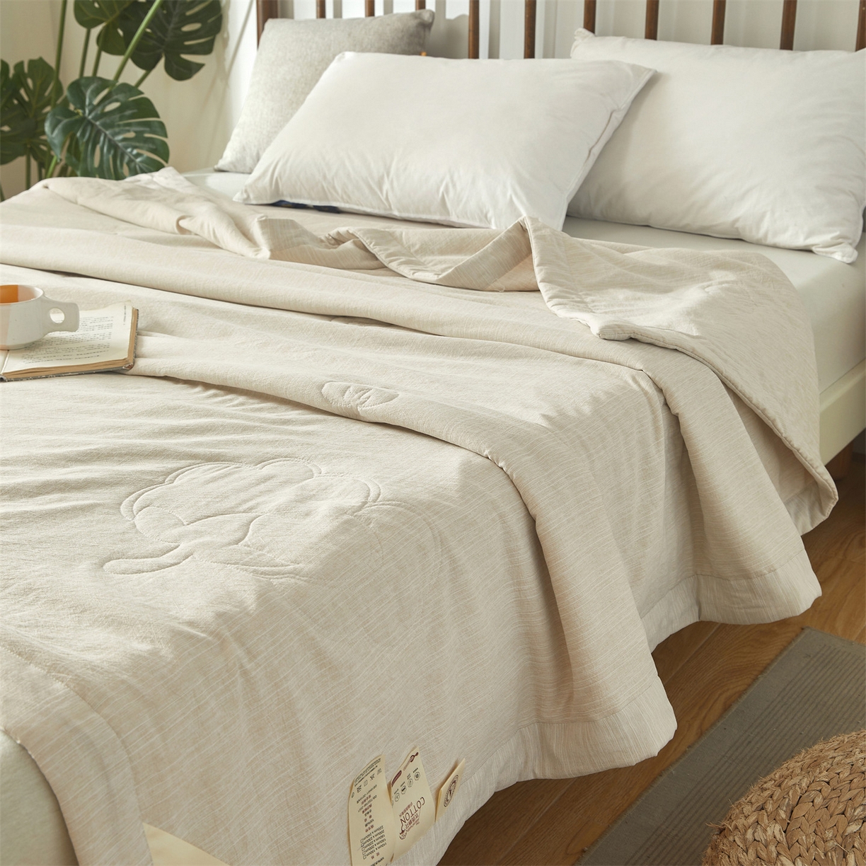 91家纺网 家纺一手货源 找家纺 招财星家纺 2026新款纯色棉麻100%新疆棉花夏被棉花被夏凉被空调被（带质检报告买家秀） 棉麻-米杏