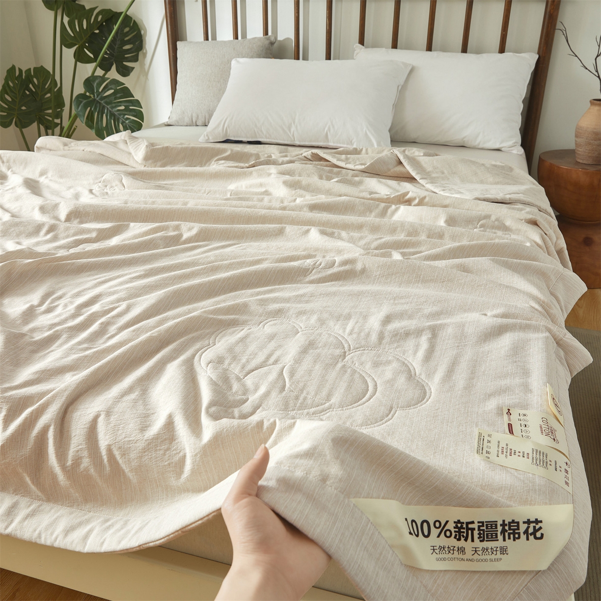 91家纺网 家纺一手货源 找家纺 招财星家纺 2026新款纯色棉麻100%新疆棉花夏被棉花被夏凉被空调被（带质检报告买家秀） 棉麻-米杏