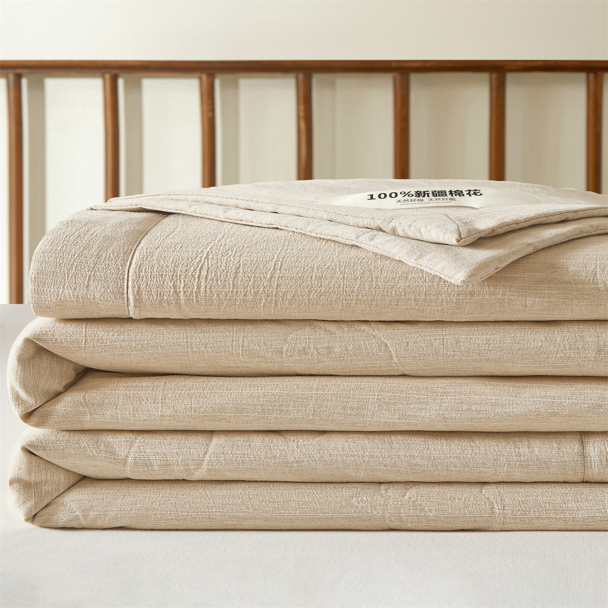 招财星家纺 2026新款纯色棉麻100%新疆棉花夏被棉花被夏凉被空调被（带质检报告买家秀） 棉麻-浅咖