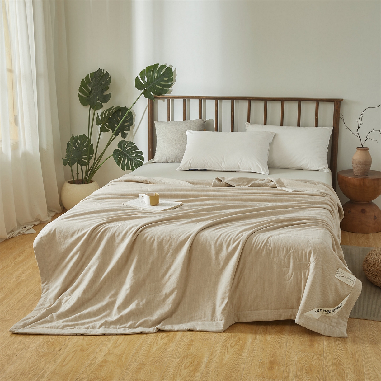 91家纺网 家纺一手货源 找家纺 招财星家纺 2026新款纯色棉麻100%新疆棉花夏被棉花被夏凉被空调被（带质检报告买家秀） 棉麻-浅咖