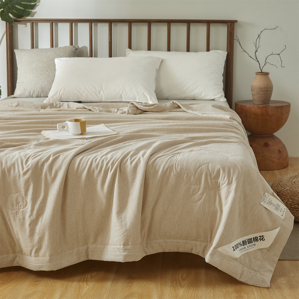 91家纺网 家纺一手货源 找家纺 招财星家纺 2026新款纯色棉麻100%新疆棉花夏被棉花被夏凉被空调被（带质检报告买家秀） 棉麻-浅咖