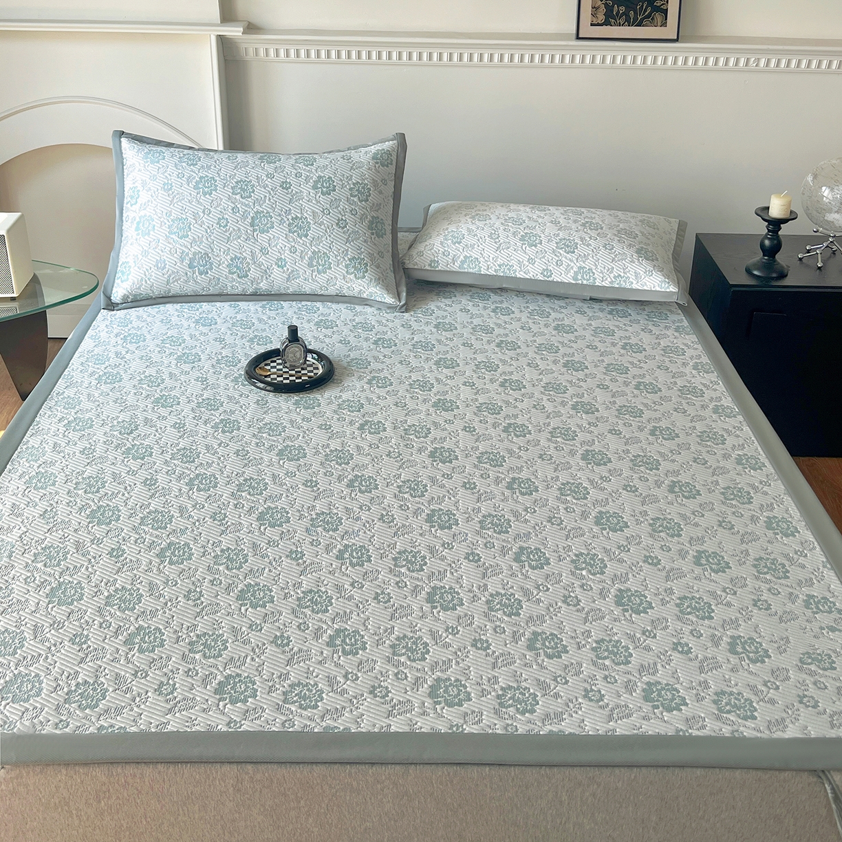 91家纺网 家纺一手货源 找家纺 卡初家居（原微来） 2026新款A类乙纶凉豆豆提花席凉席席子-花影系列 花影-新绿