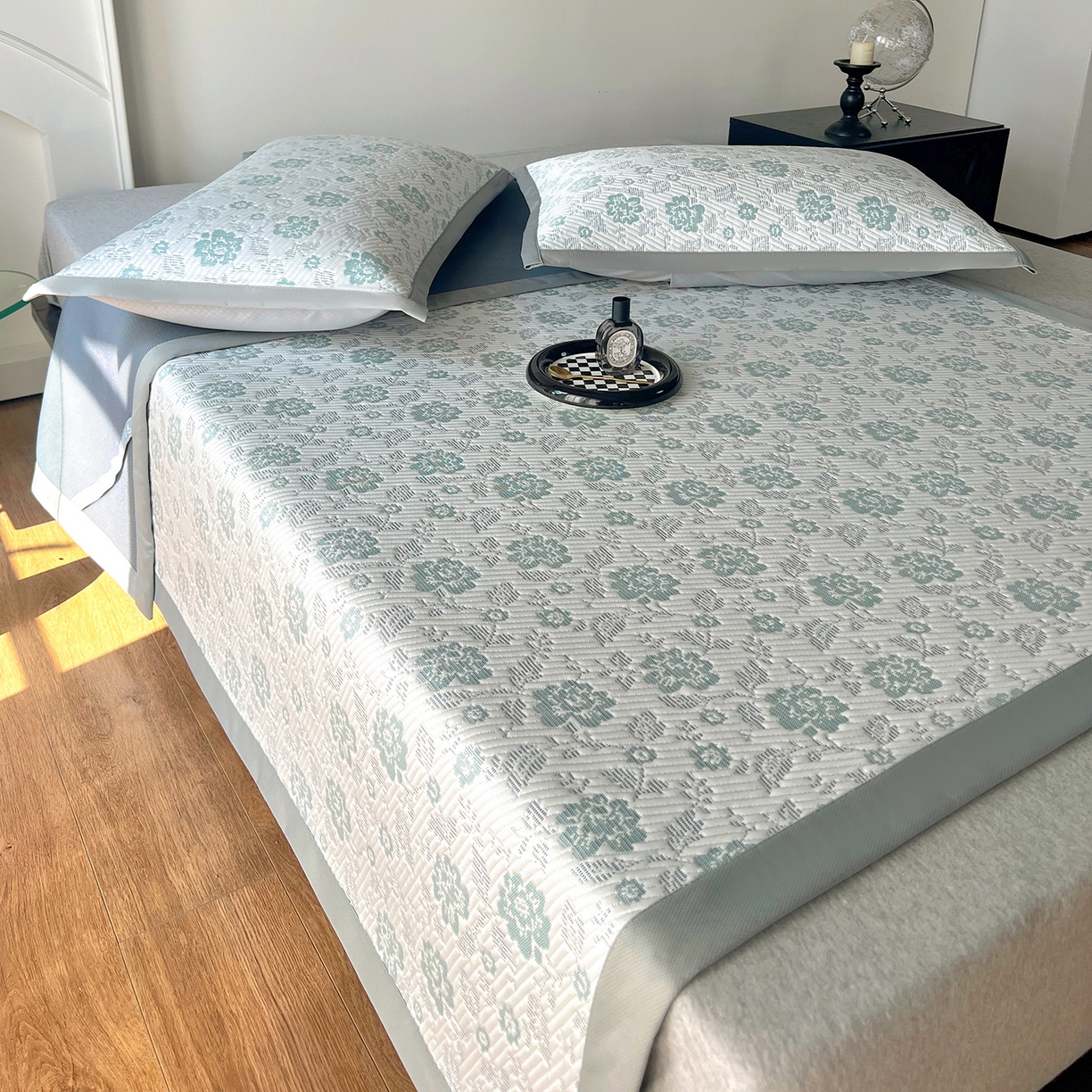 91家纺网 家纺一手货源 找家纺 卡初家居（原微来） 2026新款A类乙纶凉豆豆提花席凉席席子-花影系列 花影-新绿