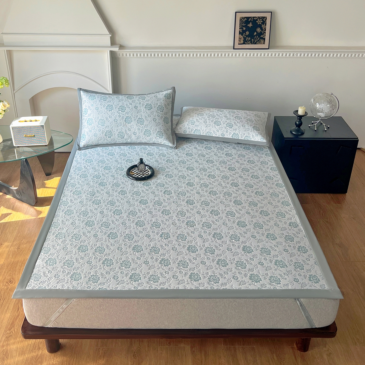 91家纺网 家纺一手货源 找家纺 卡初家居（原微来） 2026新款A类乙纶凉豆豆提花席凉席席子-花影系列 花影-新绿