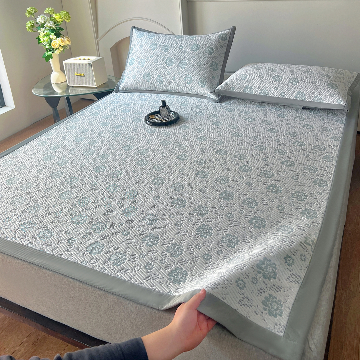 卡初家居（原微来） 2026新款A类乙纶凉豆豆提花席凉席席子-花影系列 花影-新绿