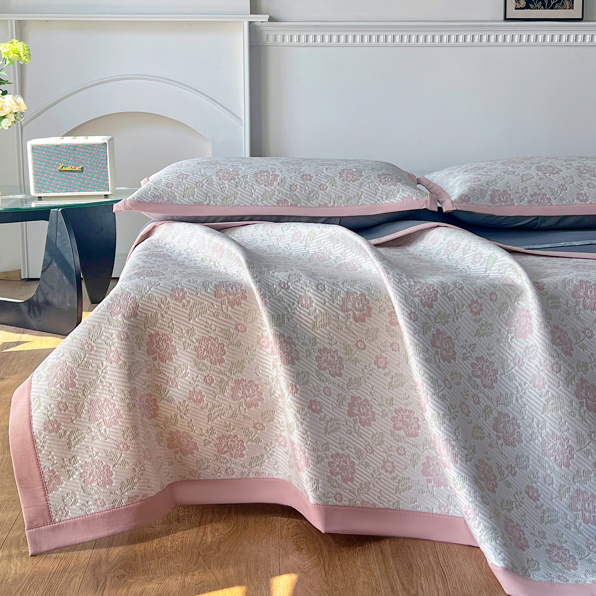 91家纺网 家纺一手货源 找家纺 卡初家居（原微来） 2026新款A类乙纶凉豆豆提花席凉席席子-花影系列 花影-五彩