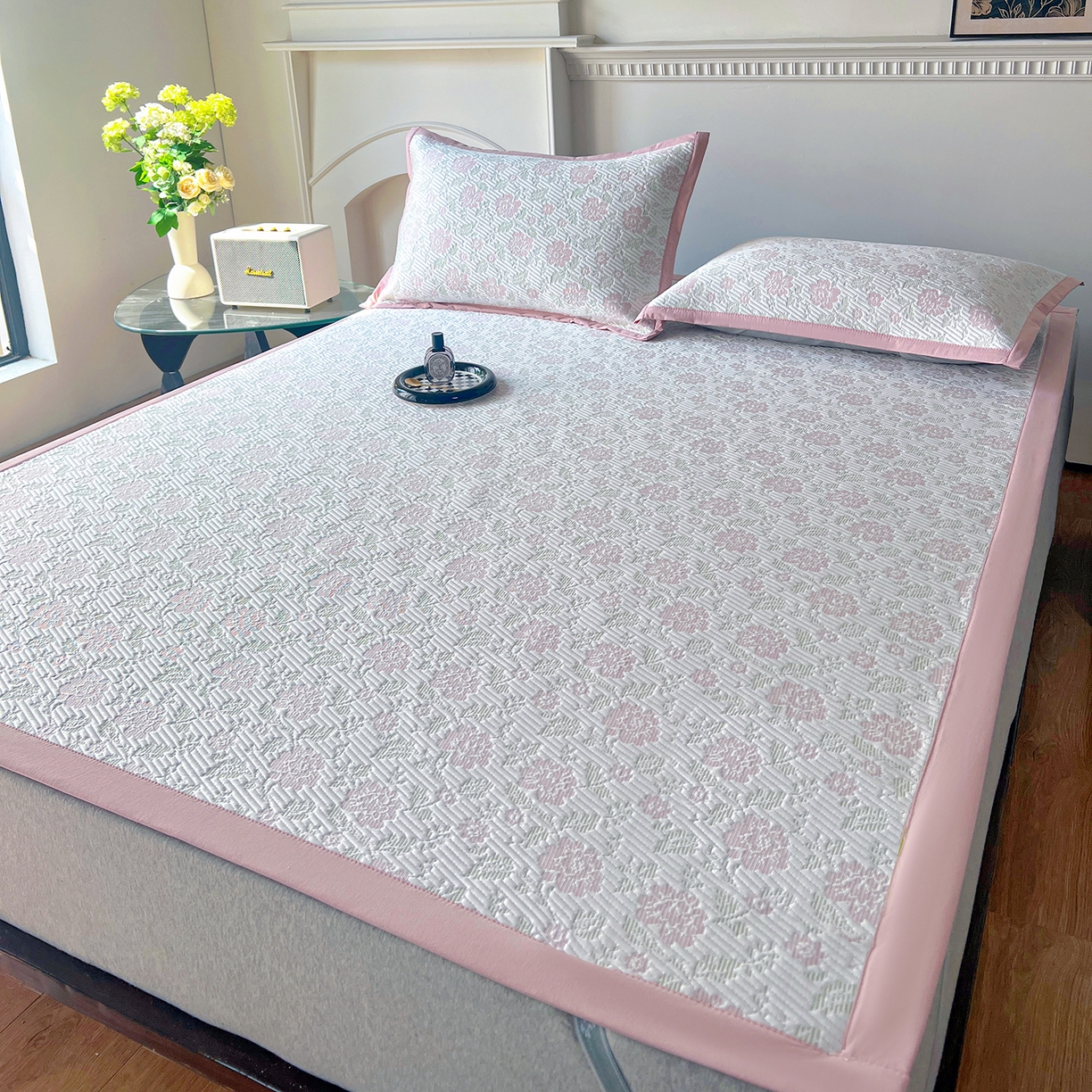 91家纺网 家纺一手货源 找家纺 卡初家居（原微来） 2026新款A类乙纶凉豆豆提花席凉席席子-花影系列 花影-五彩