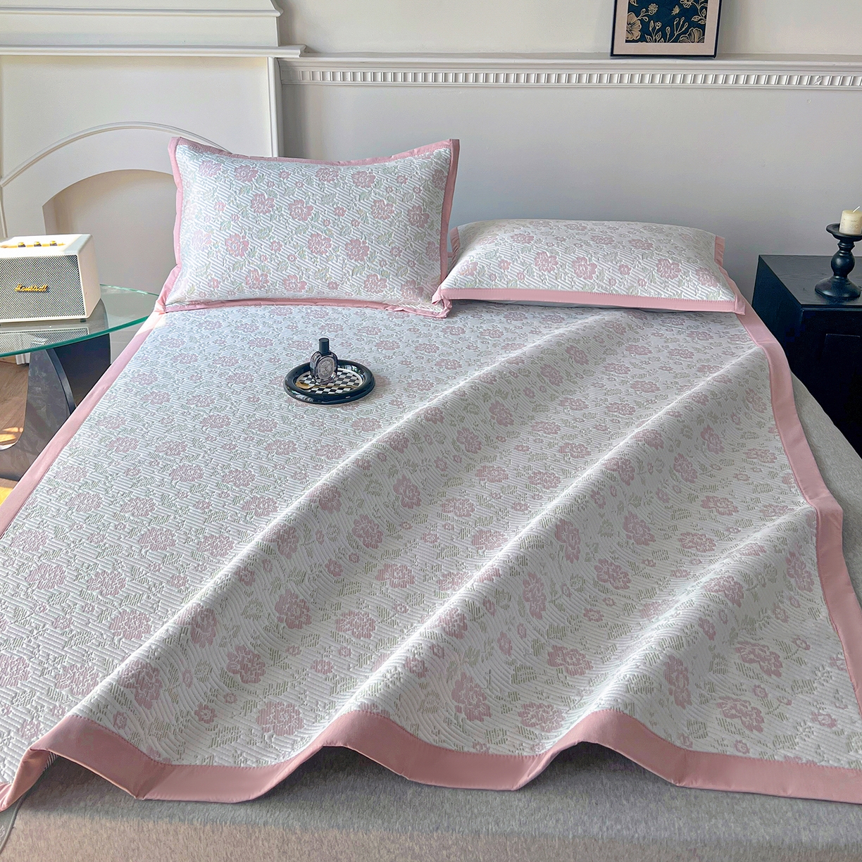 91家纺网 家纺一手货源 找家纺 卡初家居（原微来） 2026新款A类乙纶凉豆豆提花席凉席席子-花影系列 花影-五彩