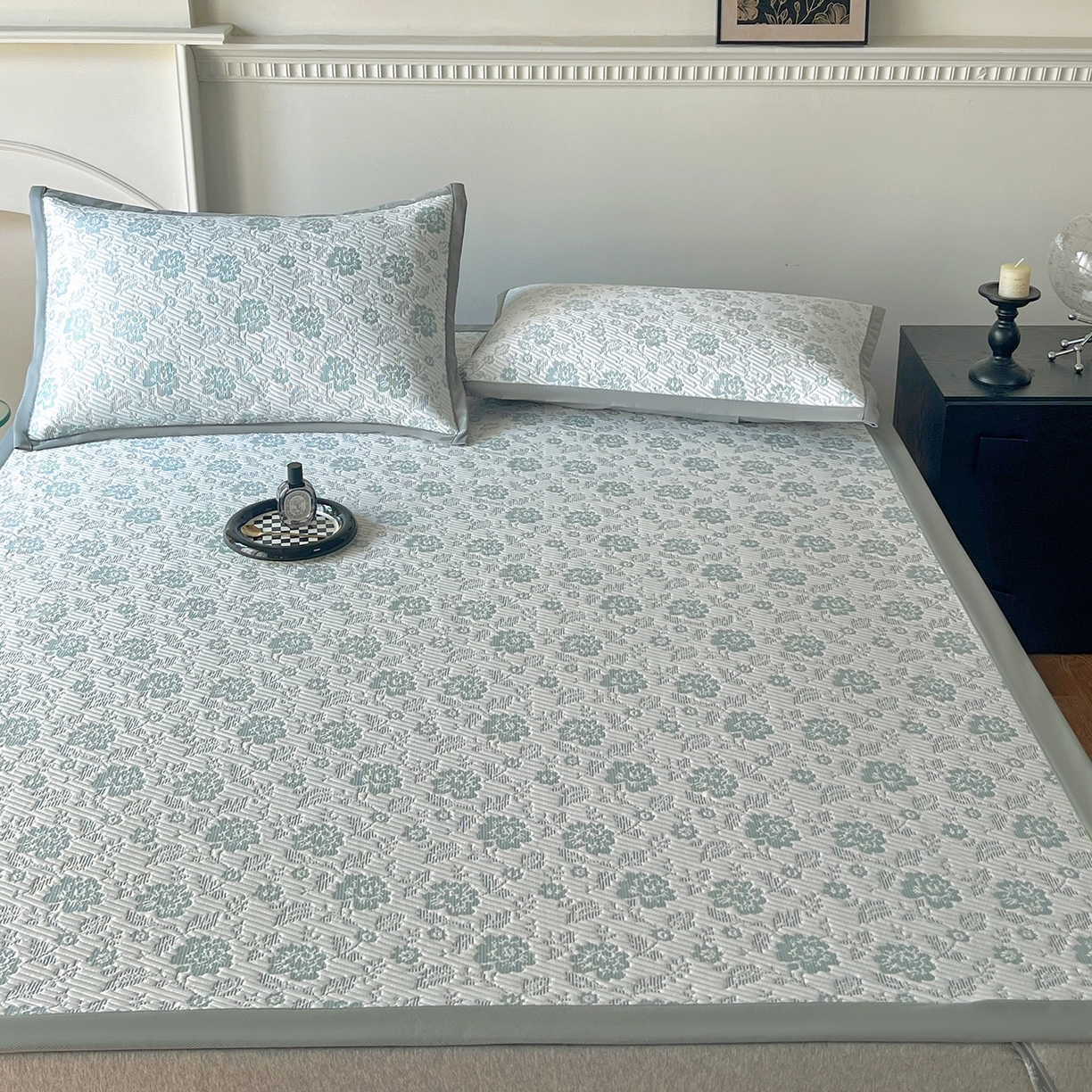 91家纺网 家纺一手货源 找家纺 卡初家居（原微来） 2026新款A类乙纶凉豆豆提花席凉席席子-花影系列 花影-新绿