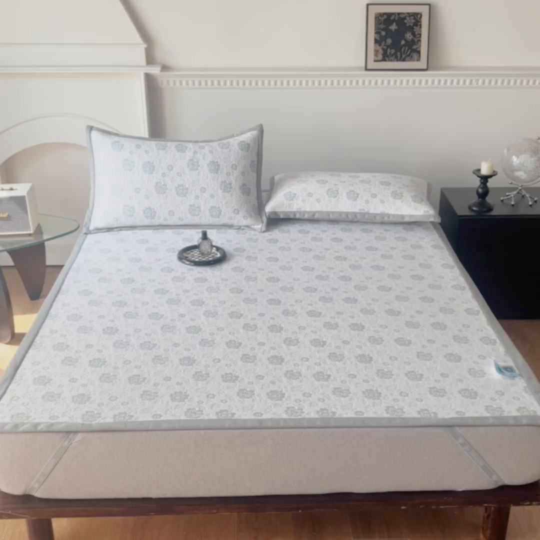 91家纺网 家纺一手货源 找家纺 卡初家居（原微来） 2026新款A类乙纶凉豆豆提花席凉席席子-花影系列 花影-天蓝