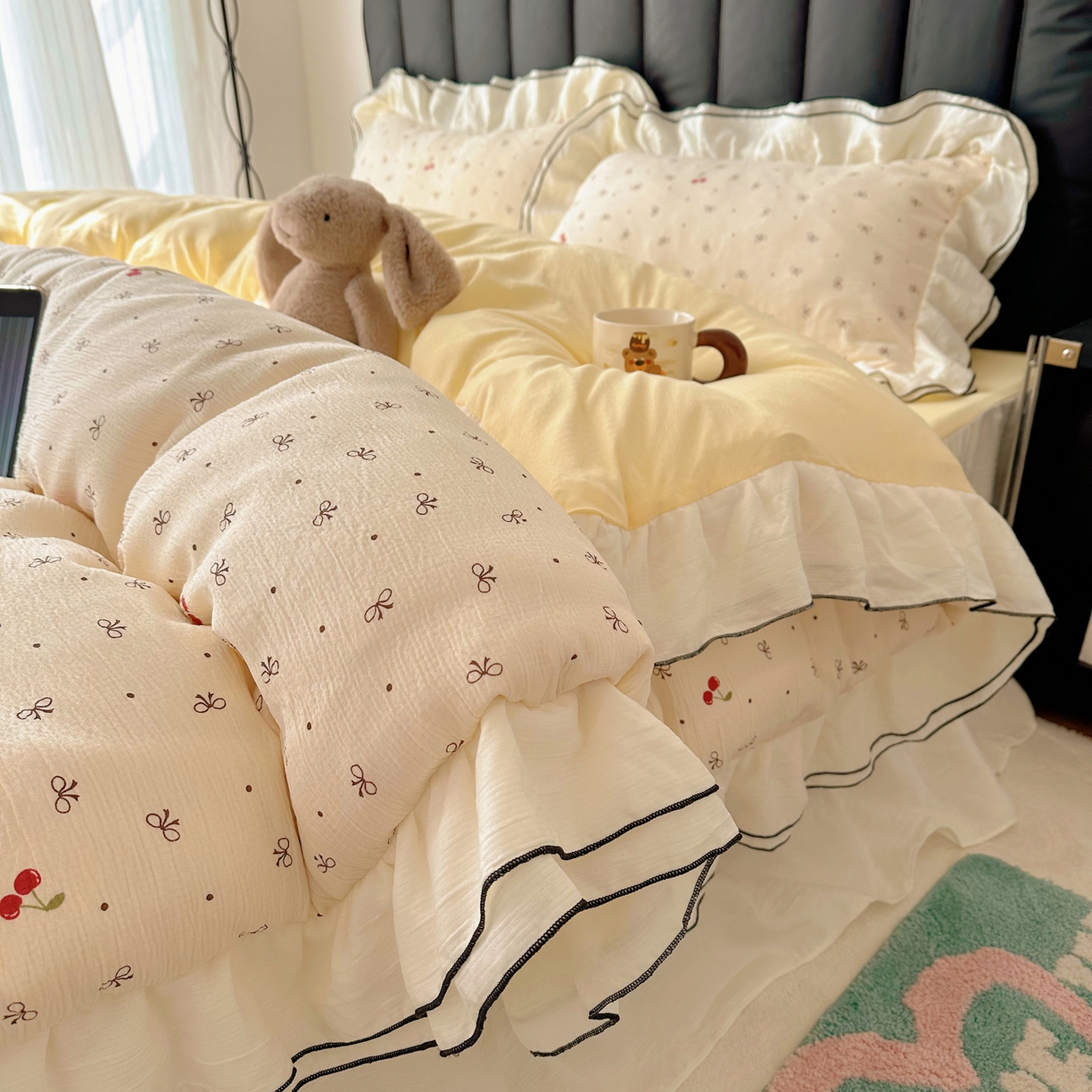 91家纺网 家纺一手货源 找家纺 （总）韩都家居 2026春夏新款双层纱皱皱纱韩系清新风四件套