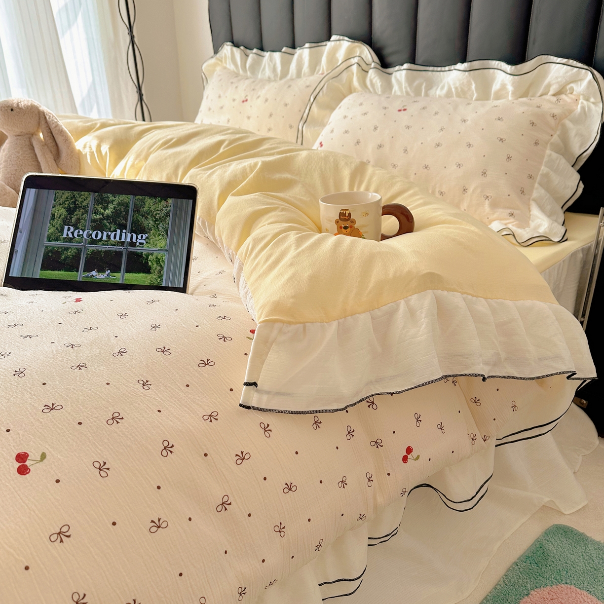 91家纺网 家纺一手货源 找家纺 （总）韩都家居 2026春夏新款双层纱皱皱纱韩系清新风四件套