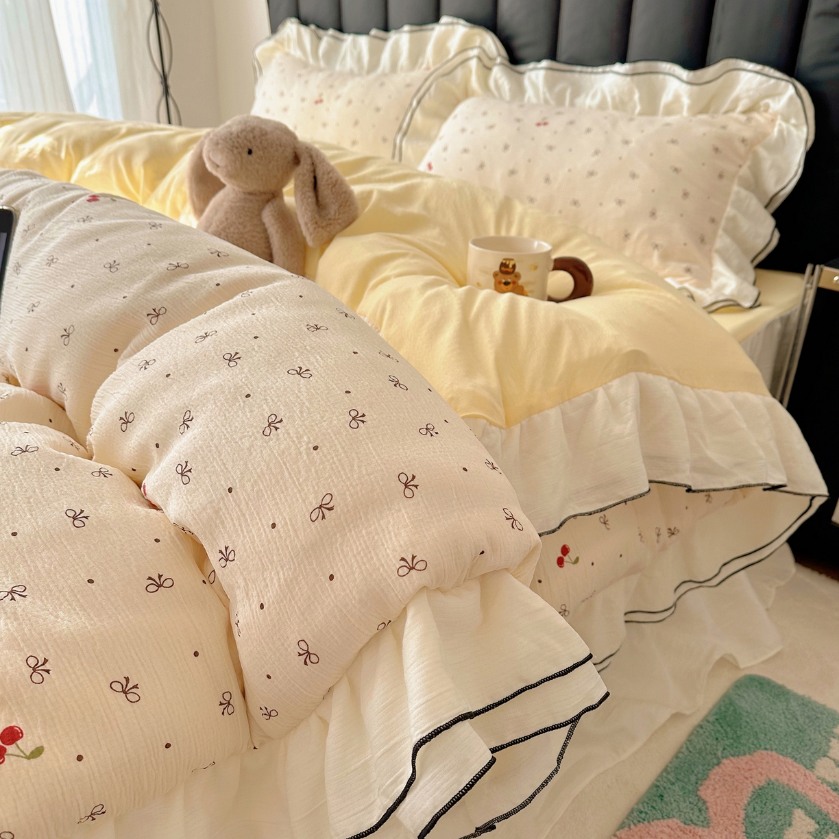 91家纺网 家纺一手货源 找家纺 （总）韩都家居 2026春夏新款双层纱皱皱纱韩系清新风四件套