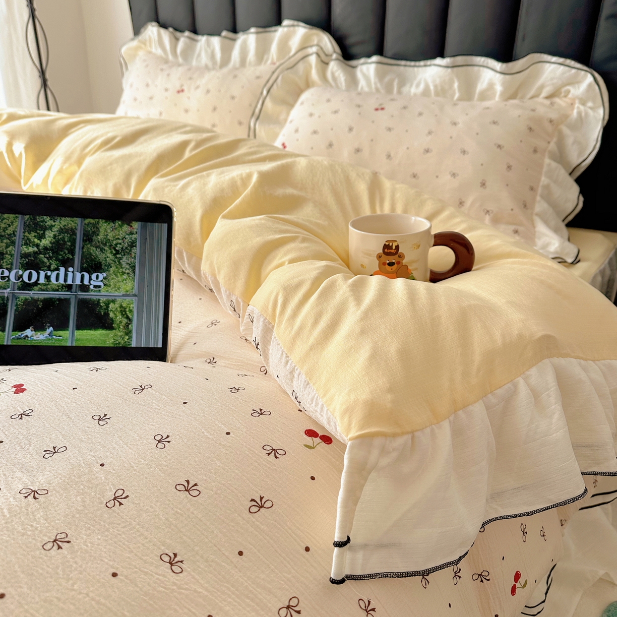 91家纺网 家纺一手货源 找家纺 （总）韩都家居 2026春夏新款双层纱皱皱纱韩系清新风四件套