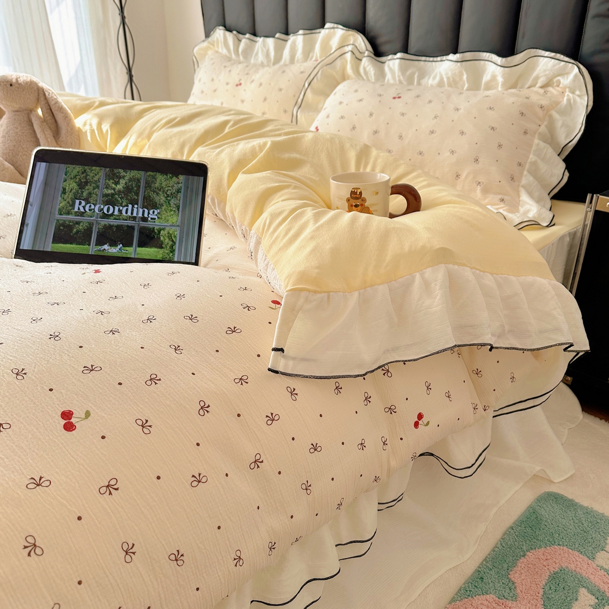 91家纺网 家纺一手货源 找家纺 （总）韩都家居 2026春夏新款双层纱皱皱纱韩系清新风四件套