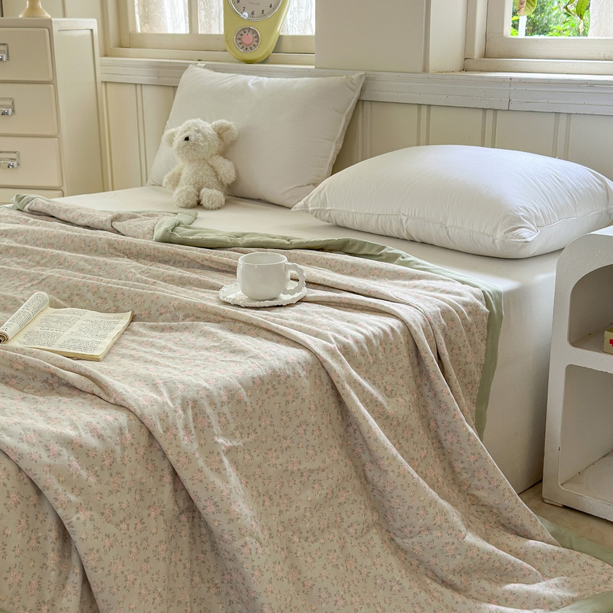 91家纺网 家纺一手货源 找家纺 摩时 2026新款全棉双层纱印花夏被夏凉被空调被 宛夏-绿