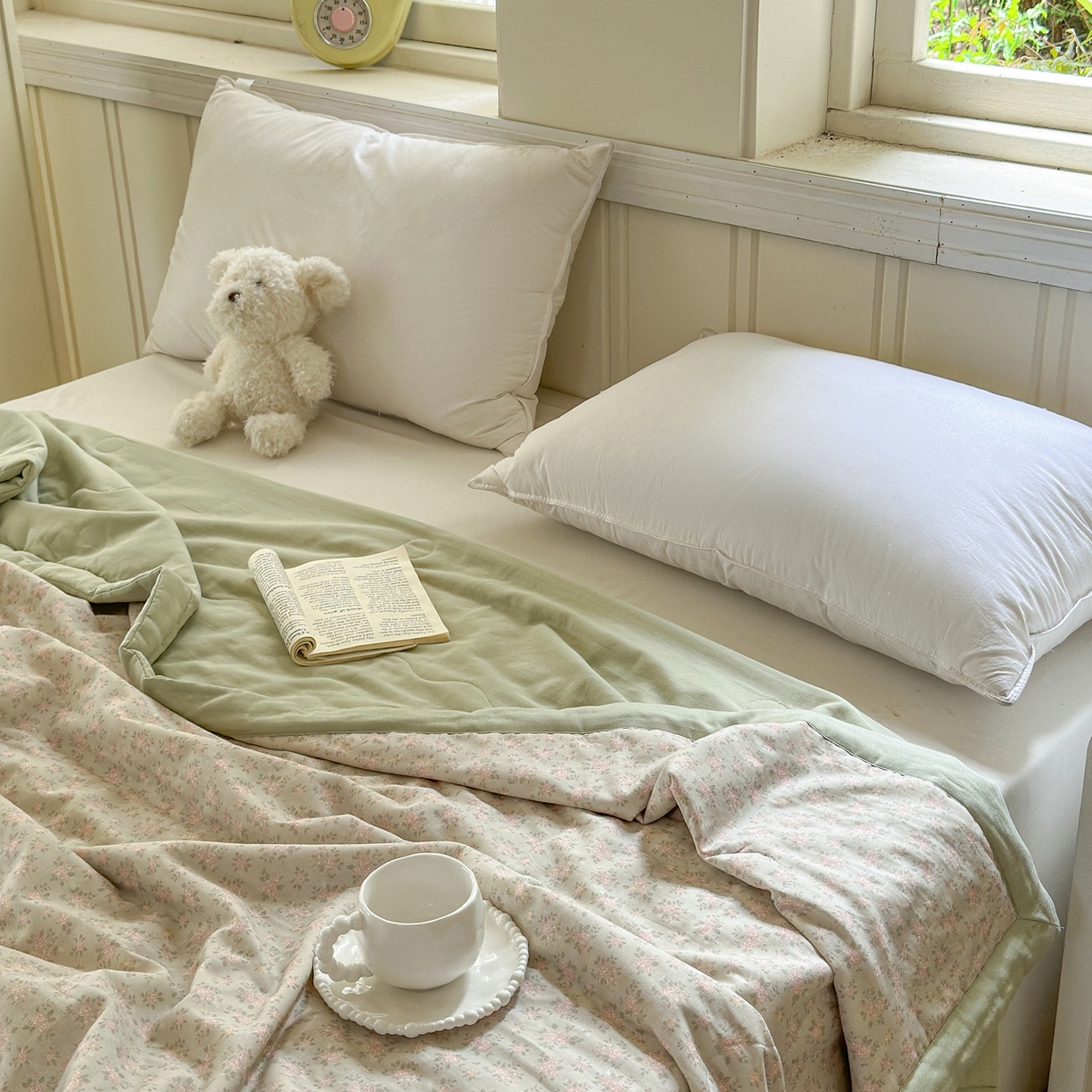 91家纺网 家纺一手货源 找家纺 摩时 2026新款全棉双层纱印花夏被夏凉被空调被 宛夏-绿