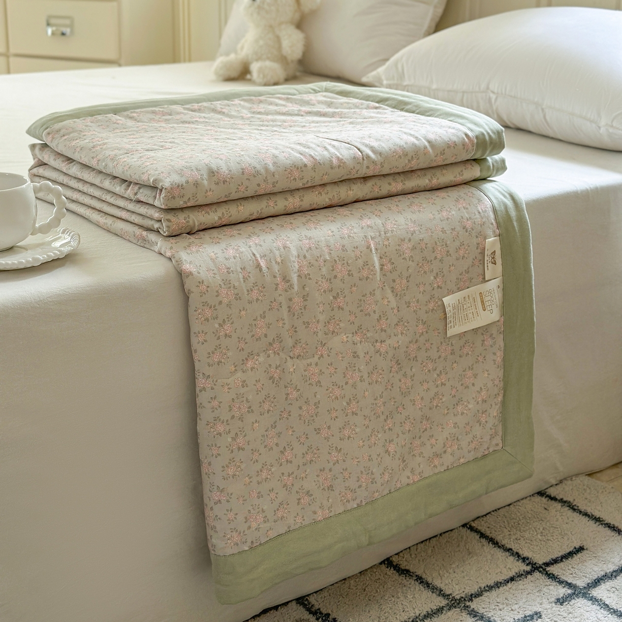 摩时 2026新款全棉双层纱印花夏被夏凉被空调被 宛夏-绿