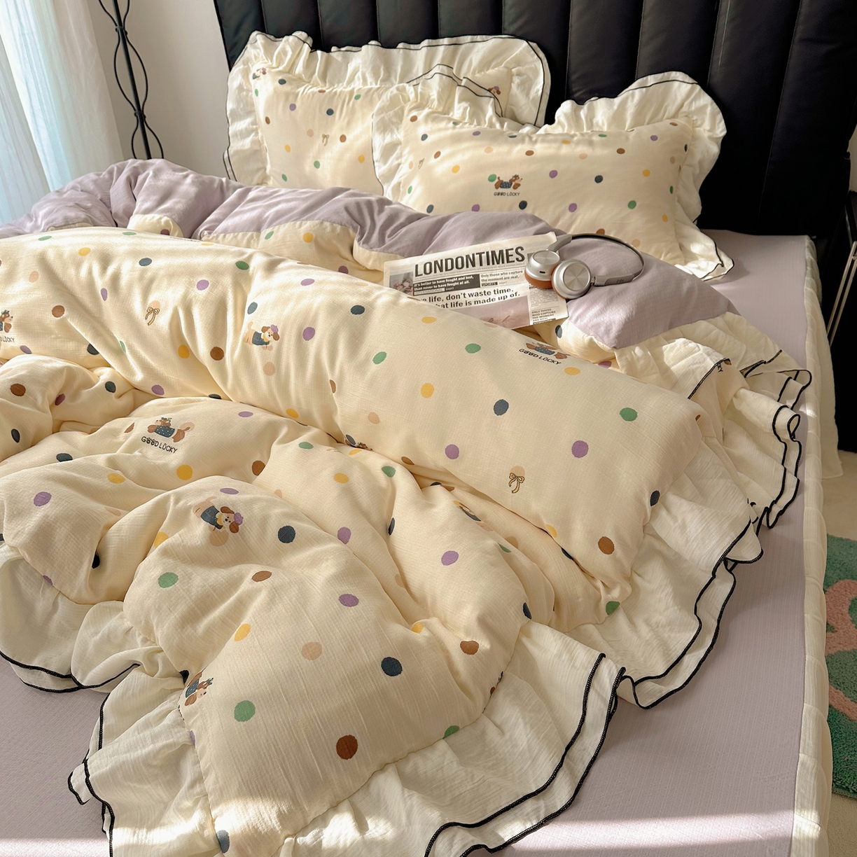 91家纺网 家纺一手货源 找家纺 （总）韩都家居 2026春夏新款双层纱皱皱纱韩系清新风四件套