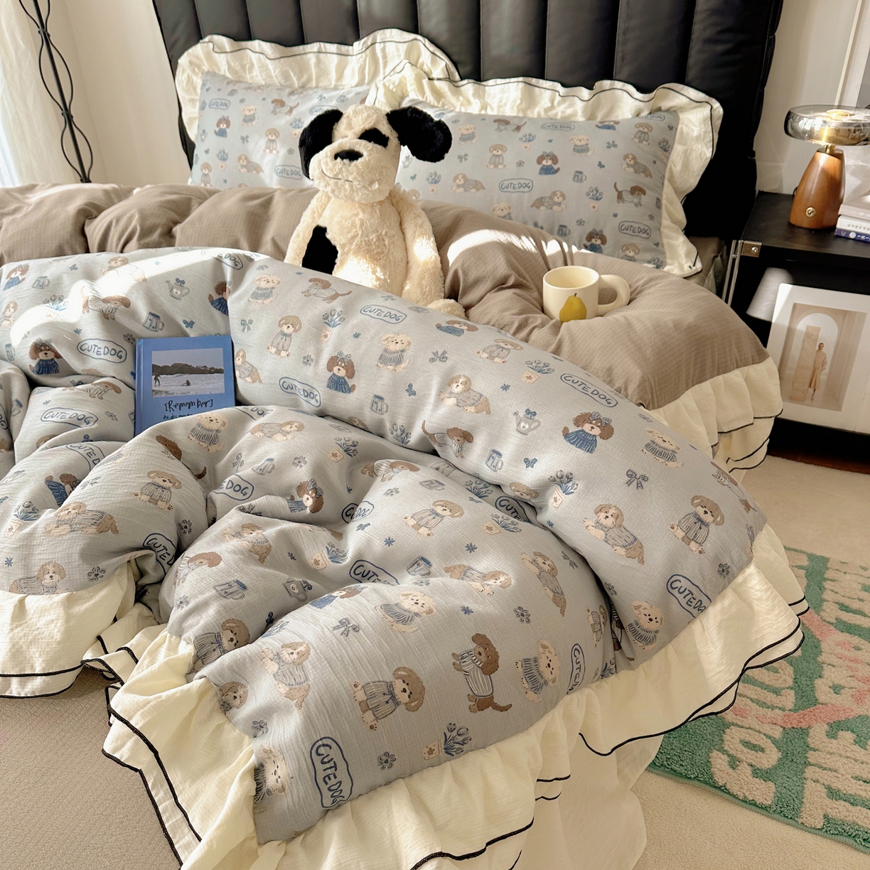 91家纺网 家纺一手货源 找家纺 （总）韩都家居 2026春夏新款双层纱皱皱纱韩系清新风四件套