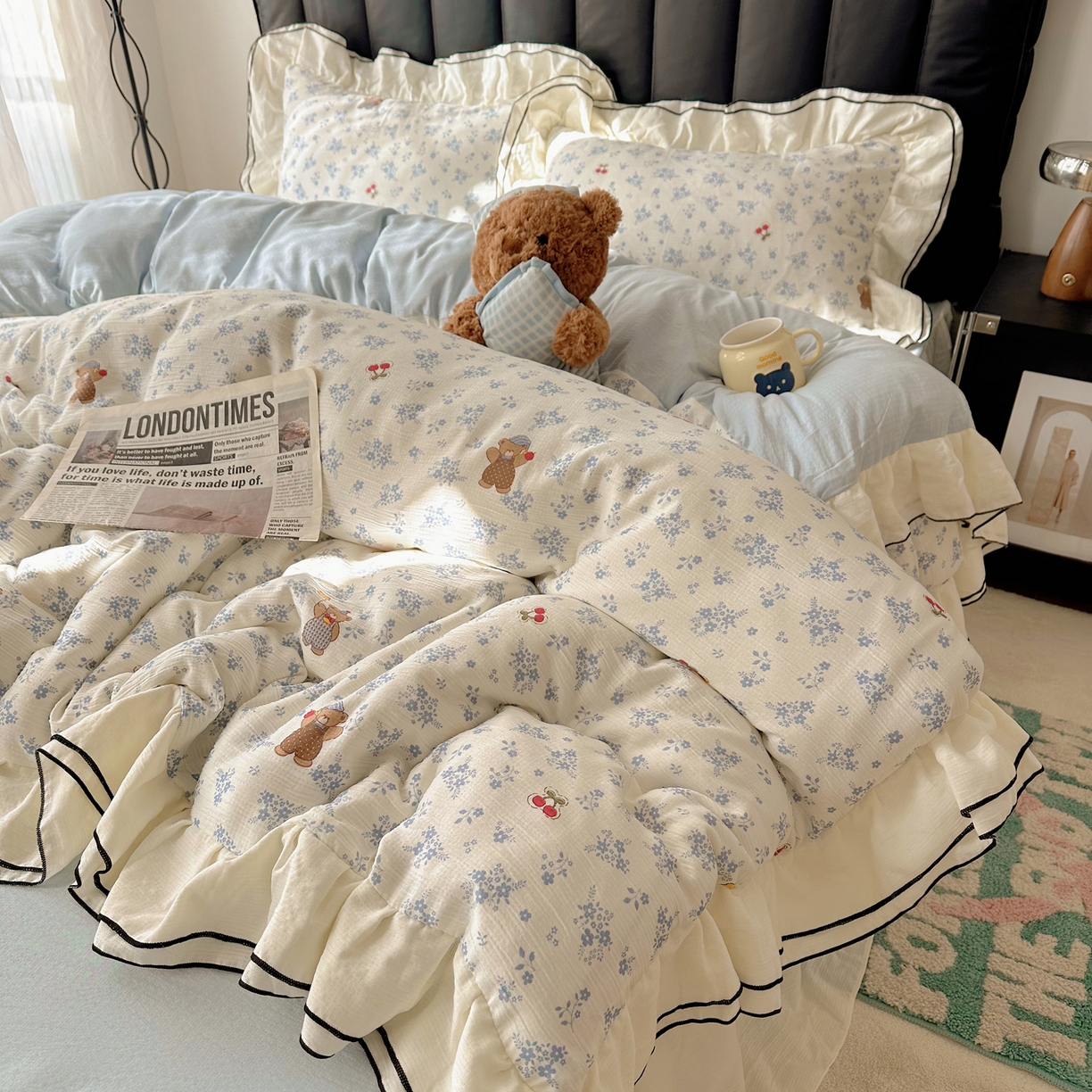 91家纺网 家纺一手货源 找家纺 （总）韩都家居 2026春夏新款双层纱皱皱纱韩系清新风四件套