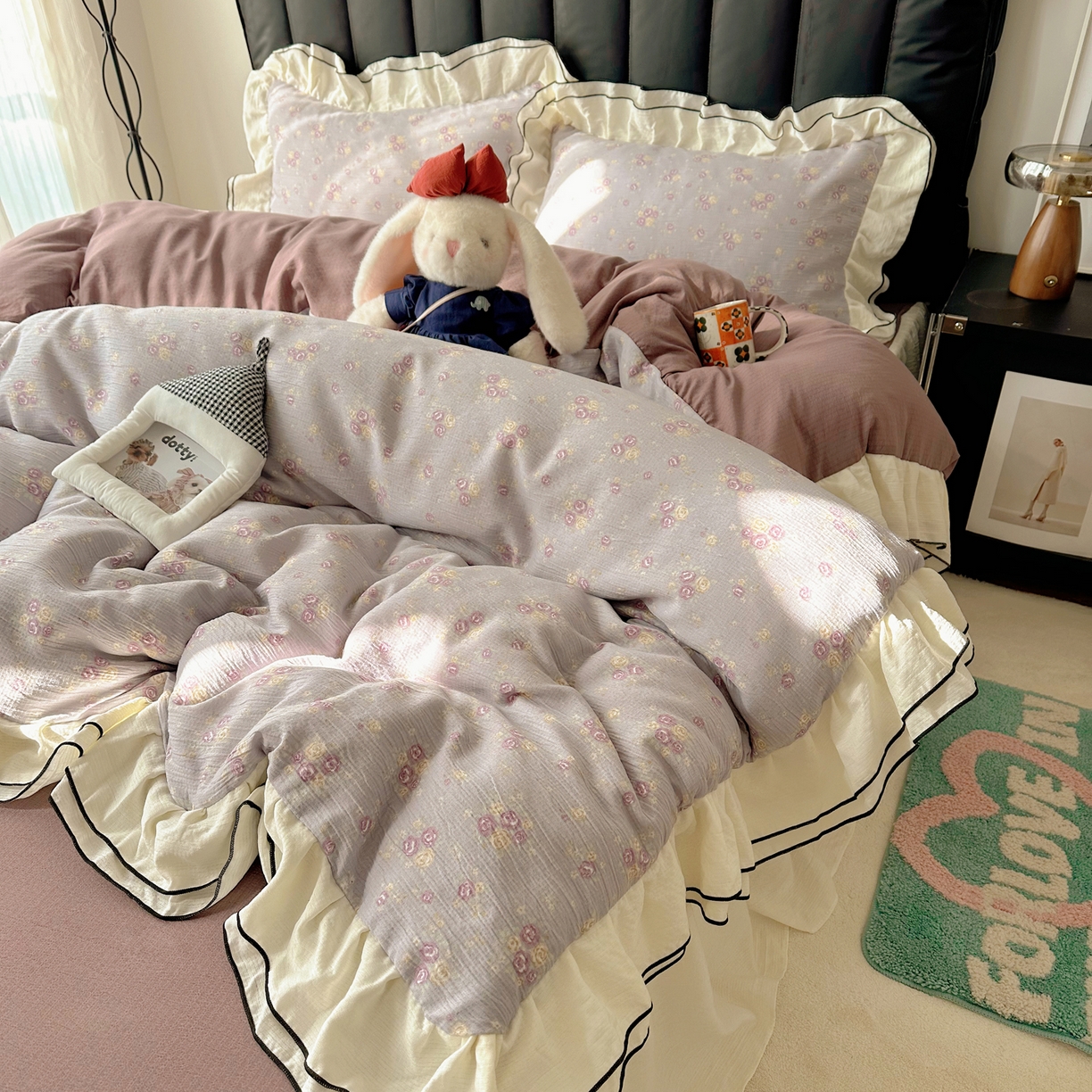 91家纺网 家纺一手货源 找家纺 （总）韩都家居 2026春夏新款双层纱皱皱纱韩系清新风四件套