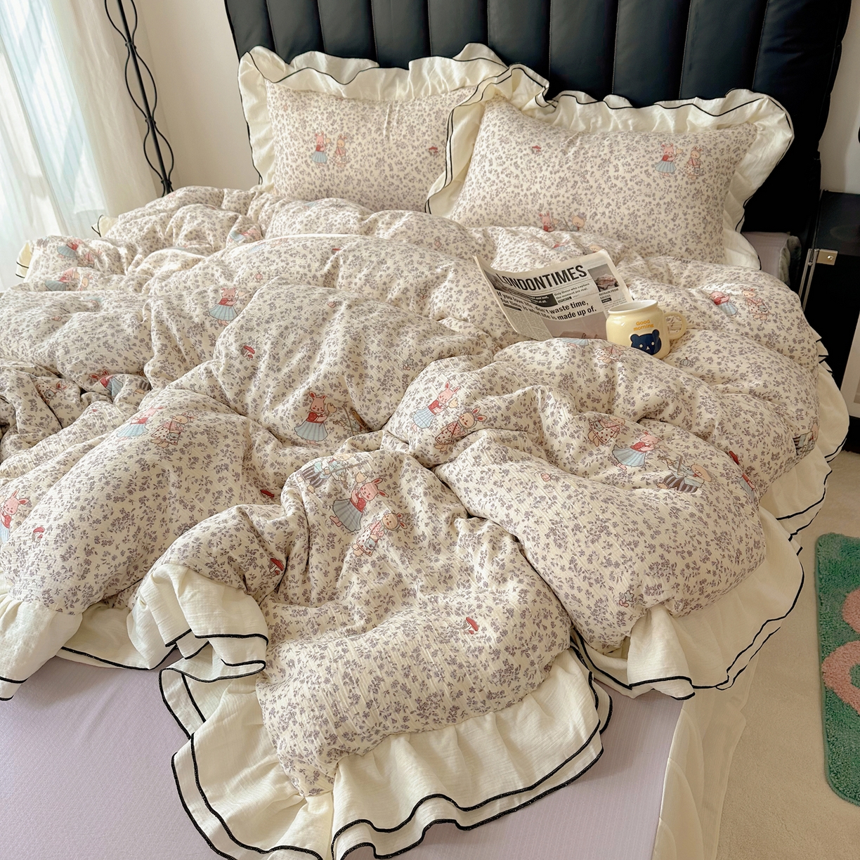 91家纺网 家纺一手货源 找家纺 （总）韩都家居 2026春夏新款双层纱皱皱纱韩系清新风四件套