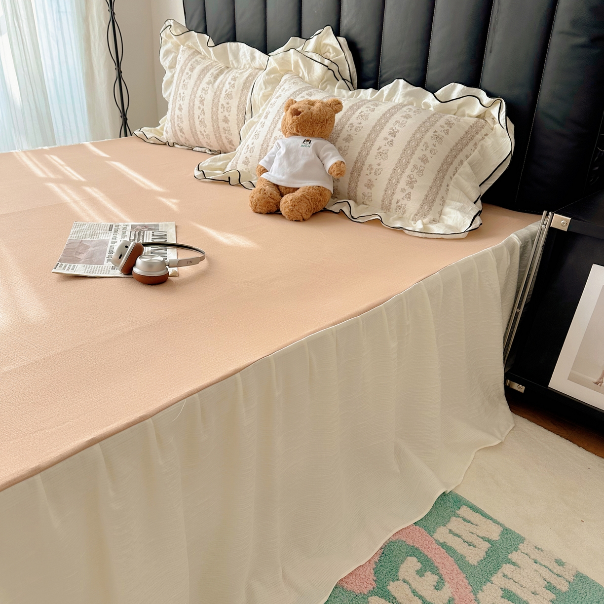 91家纺网 家纺一手货源 找家纺 韩都家居 2026春夏新款双层纱皱皱纱韩系清新风四件套 茶园