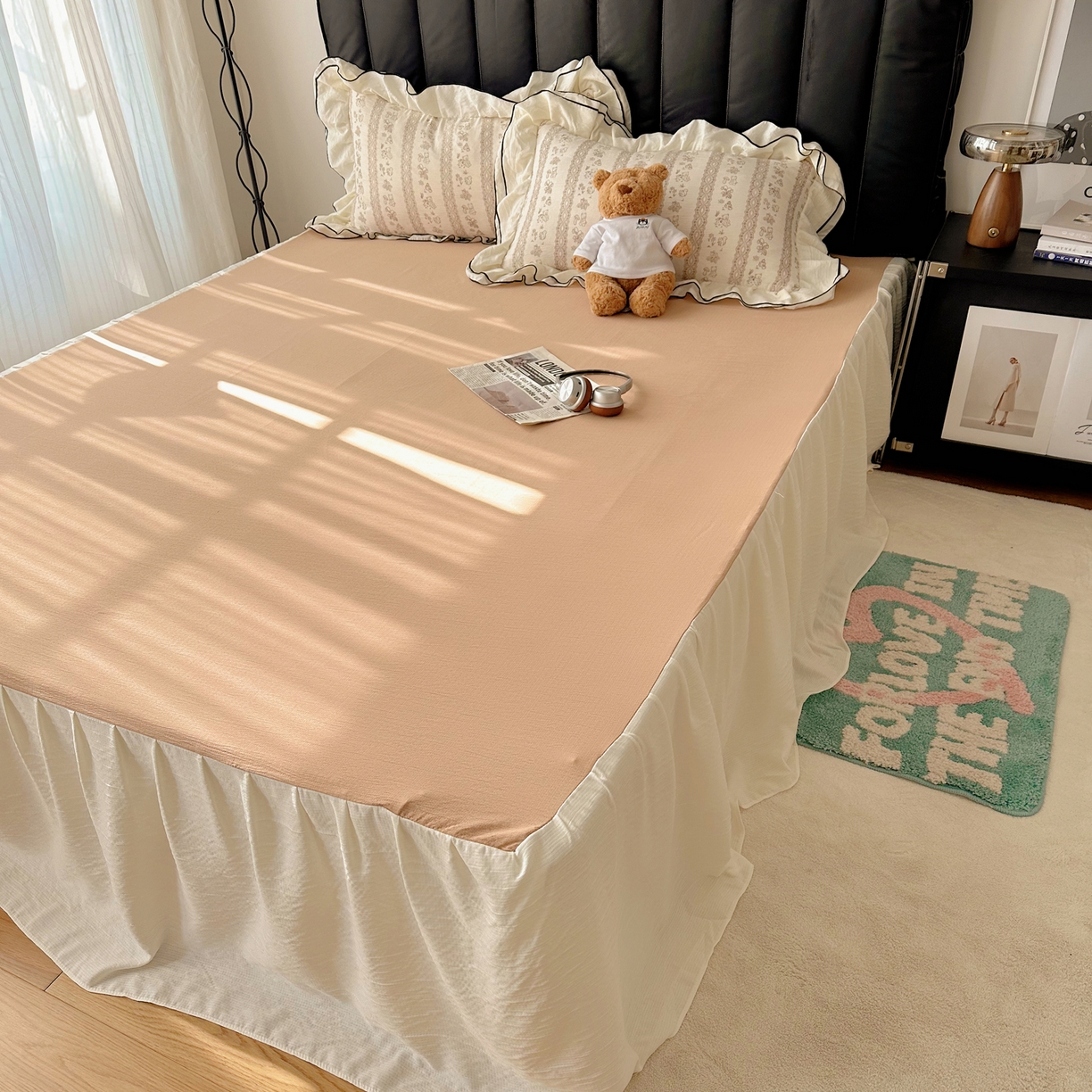 91家纺网 家纺一手货源 找家纺 韩都家居 2026春夏新款双层纱皱皱纱韩系清新风四件套 茶园