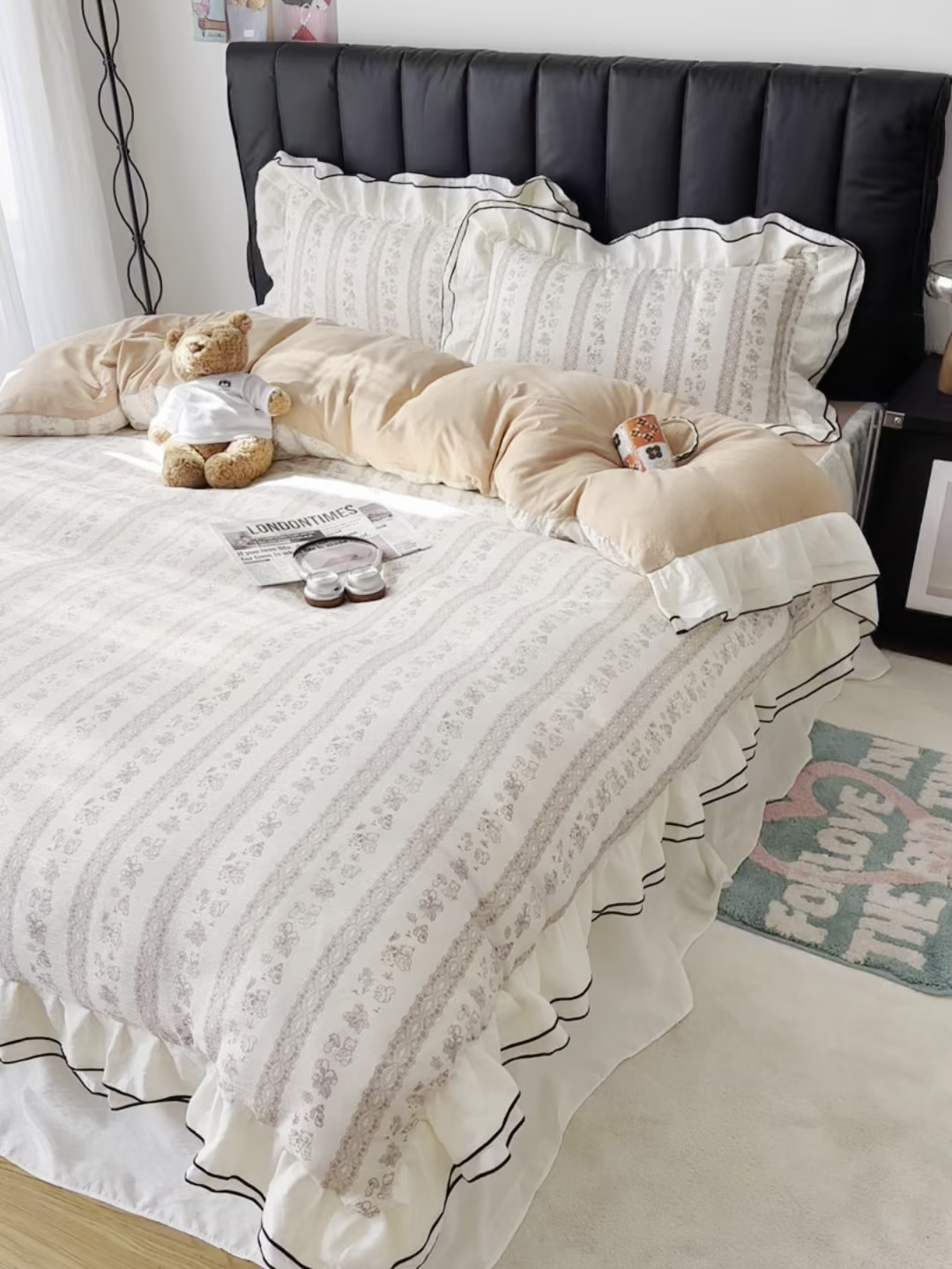 91家纺网 家纺一手货源 找家纺 韩都家居 2026春夏新款双层纱皱皱纱韩系清新风四件套 茶园