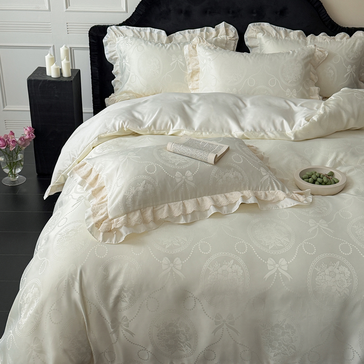 91家纺网 家纺一手货源 找家纺 （总）优悦生活馆 2026新款花边款冰丝四件套-月光织梦