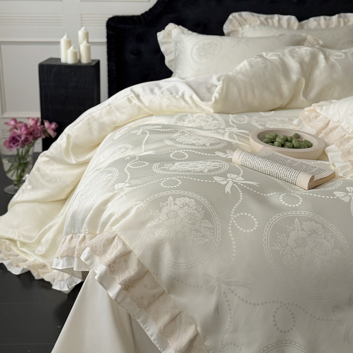 91家纺网 家纺一手货源 找家纺 （总）优悦生活馆 2026新款花边款冰丝四件套-月光织梦