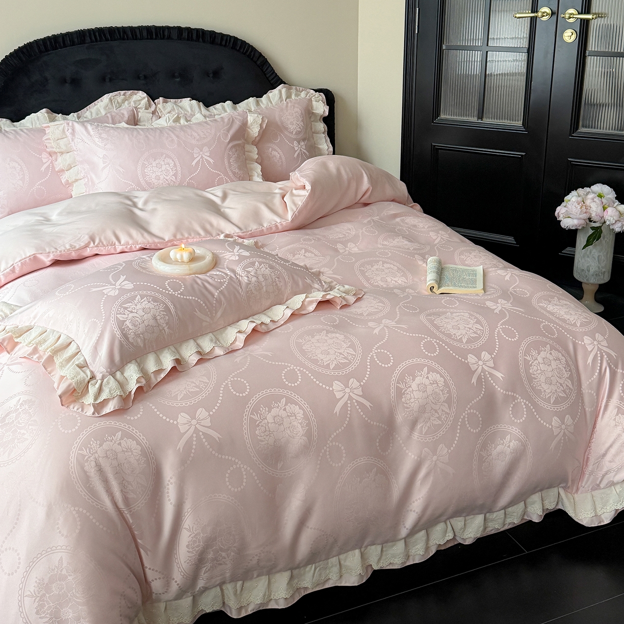 91家纺网 家纺一手货源 找家纺 （总）优悦生活馆 2026新款花边款冰丝四件套-月光织梦