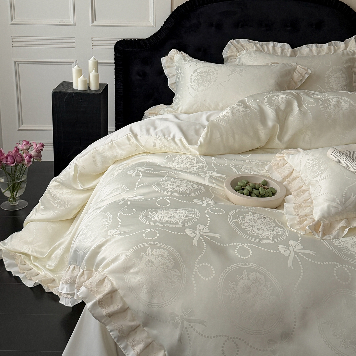 91家纺网 家纺一手货源 找家纺 （总）优悦生活馆 2026新款花边款冰丝四件套-月光织梦