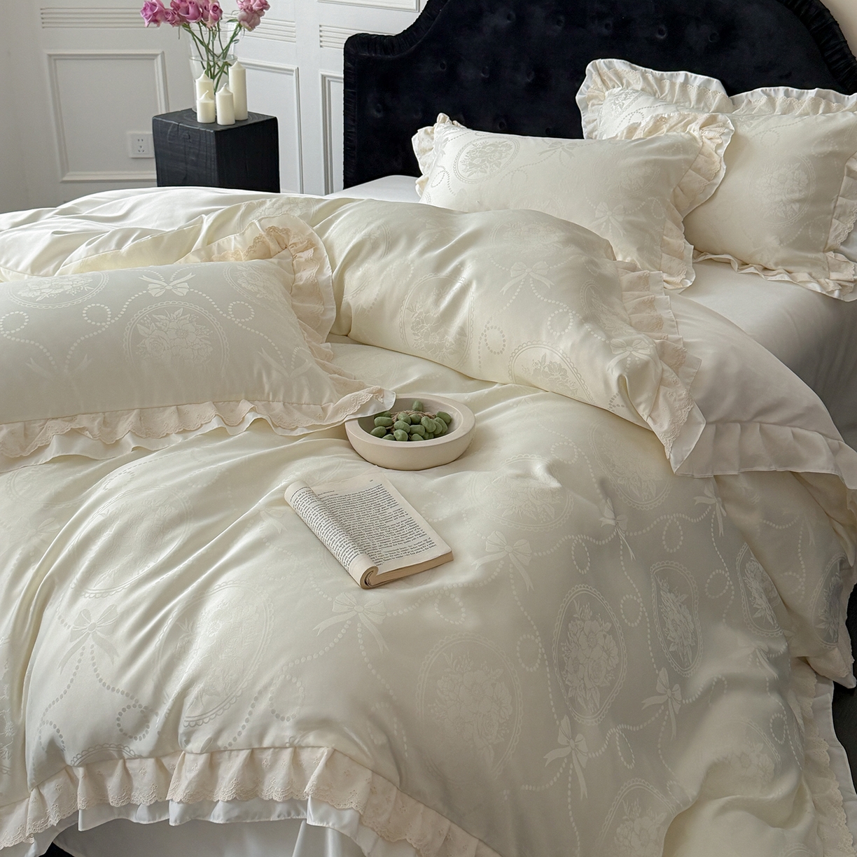 91家纺网 家纺一手货源 找家纺 （总）优悦生活馆 2026新款花边款冰丝四件套-月光织梦