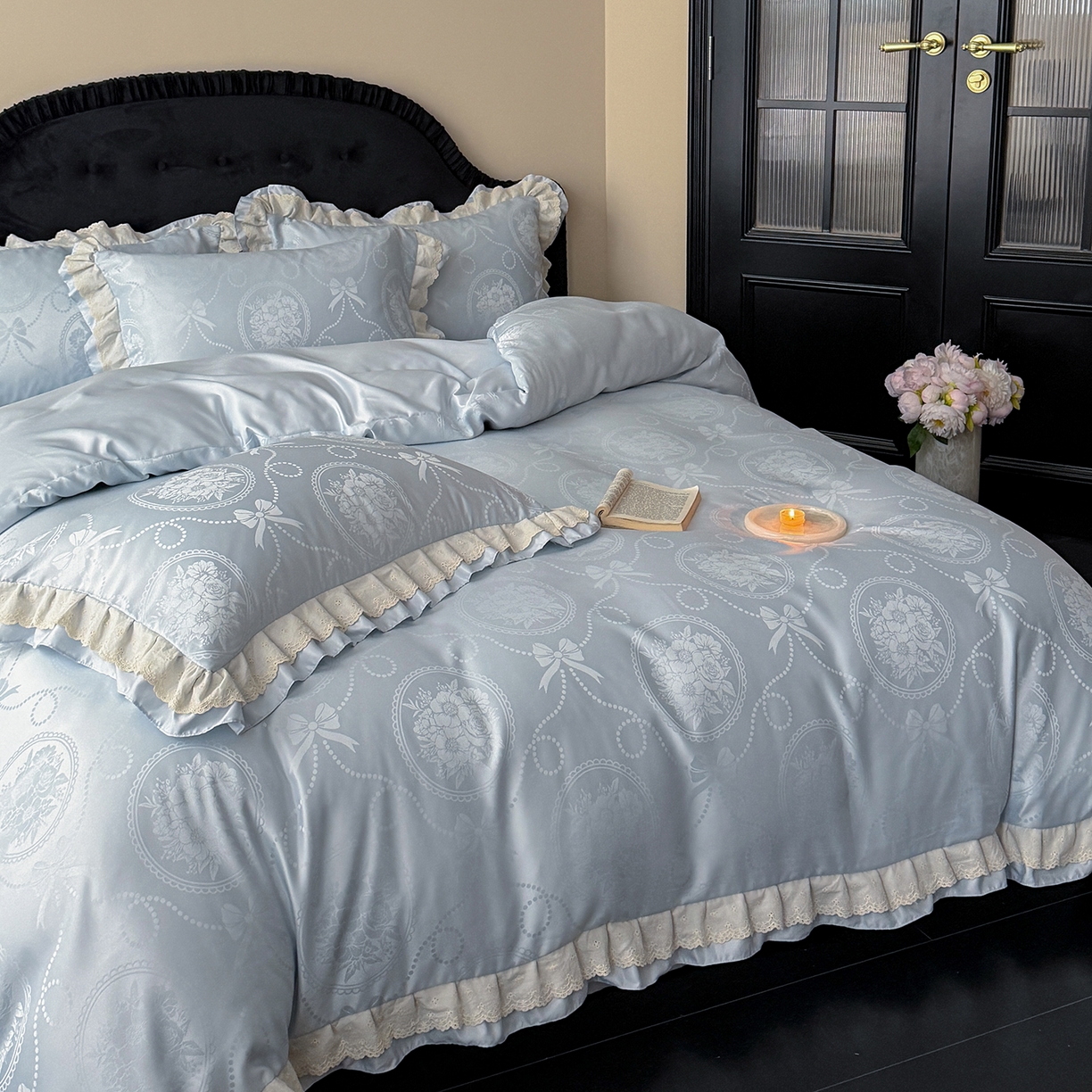 91家纺网 家纺一手货源 找家纺 （总）优悦生活馆 2026新款花边款冰丝四件套-月光织梦