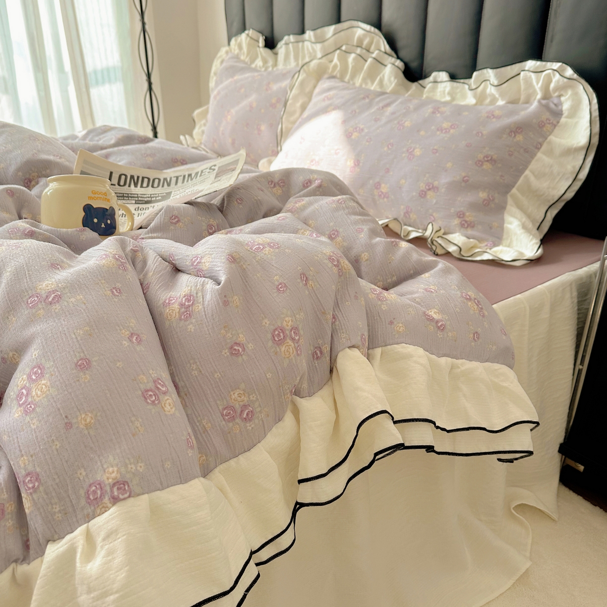 91家纺网 家纺一手货源 找家纺 韩都家居 2026春夏新款双层纱皱皱纱韩系清新风四件套 梦华