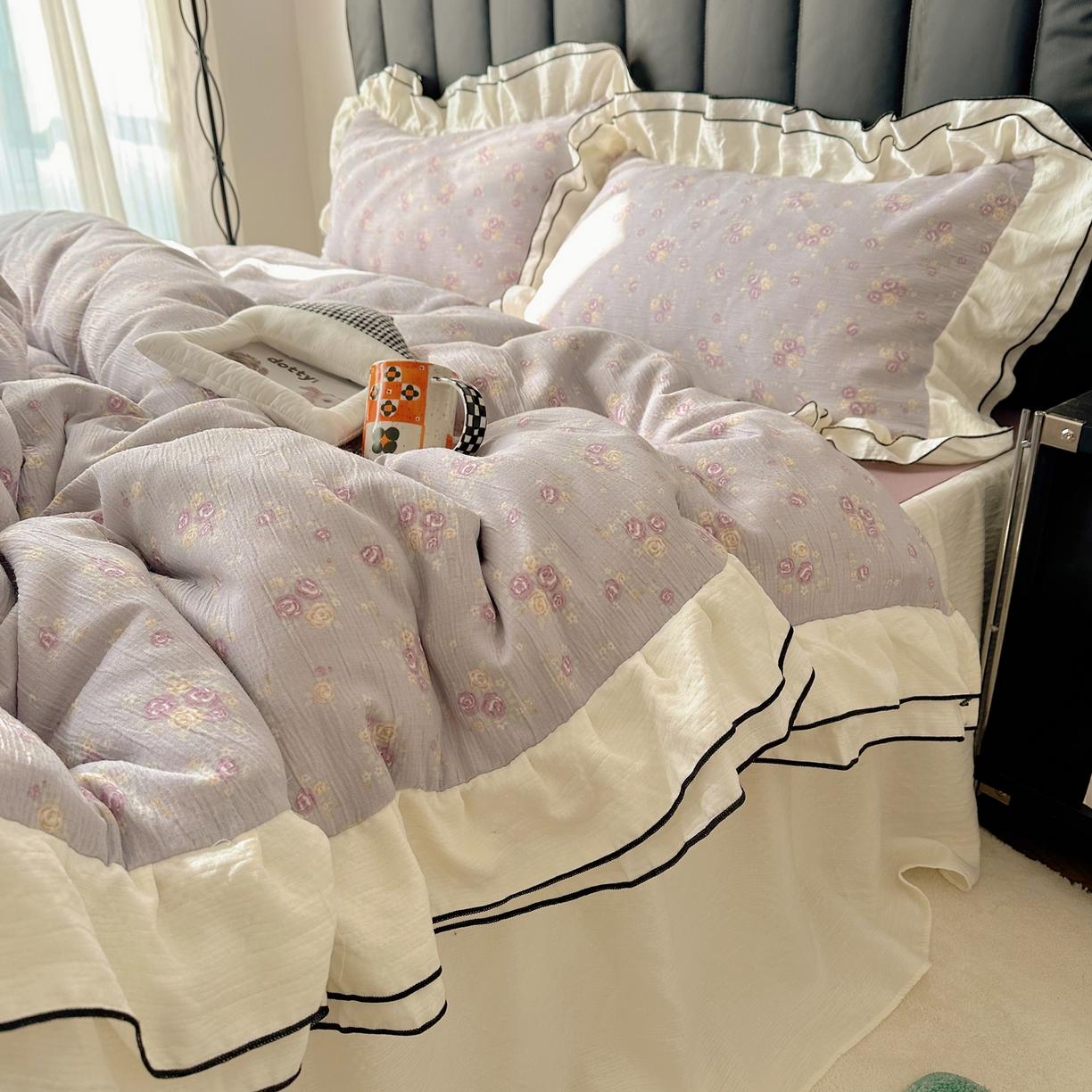 91家纺网 家纺一手货源 找家纺 韩都家居 2026春夏新款双层纱皱皱纱韩系清新风四件套 梦华