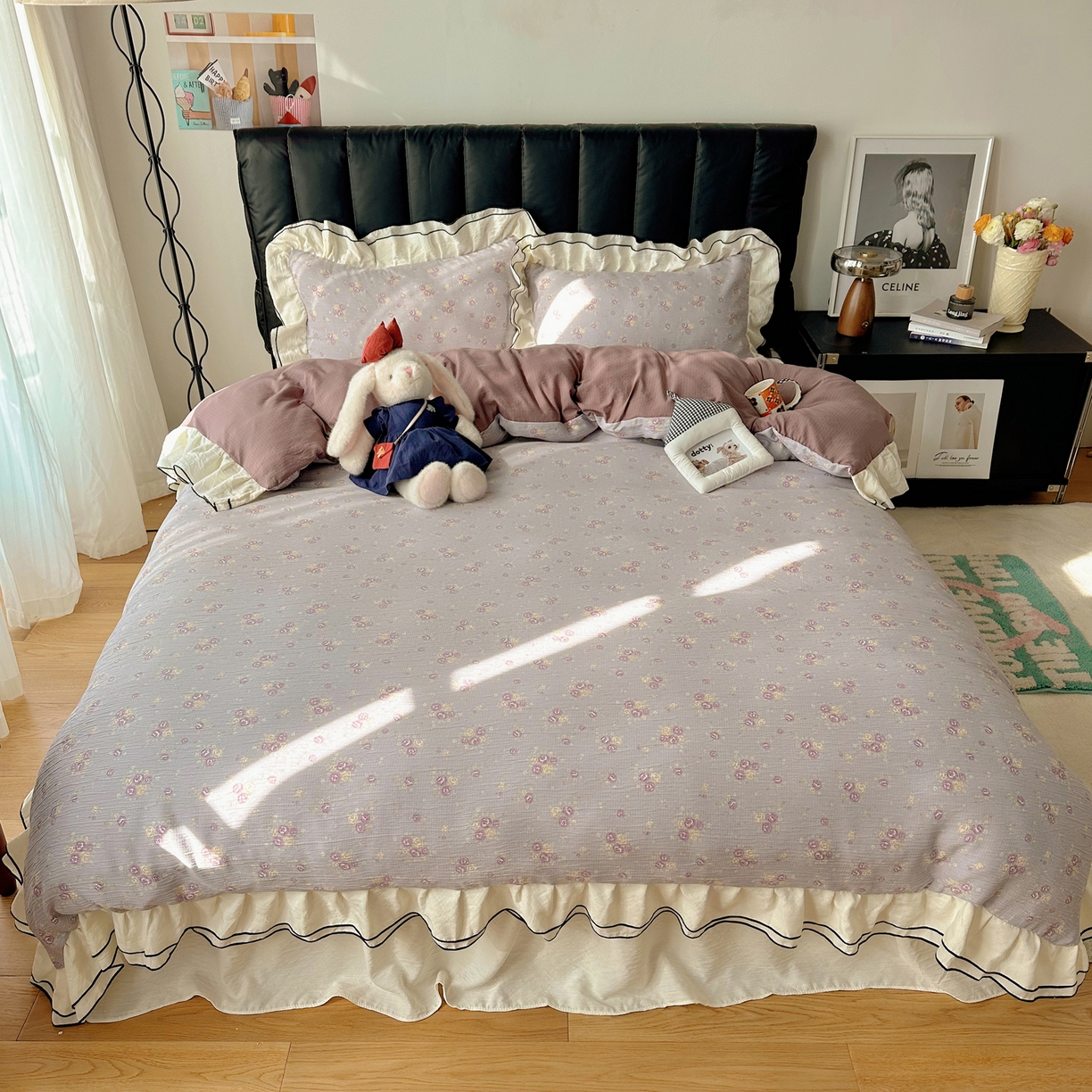 91家纺网 家纺一手货源 找家纺 韩都家居 2026春夏新款双层纱皱皱纱韩系清新风四件套 梦华